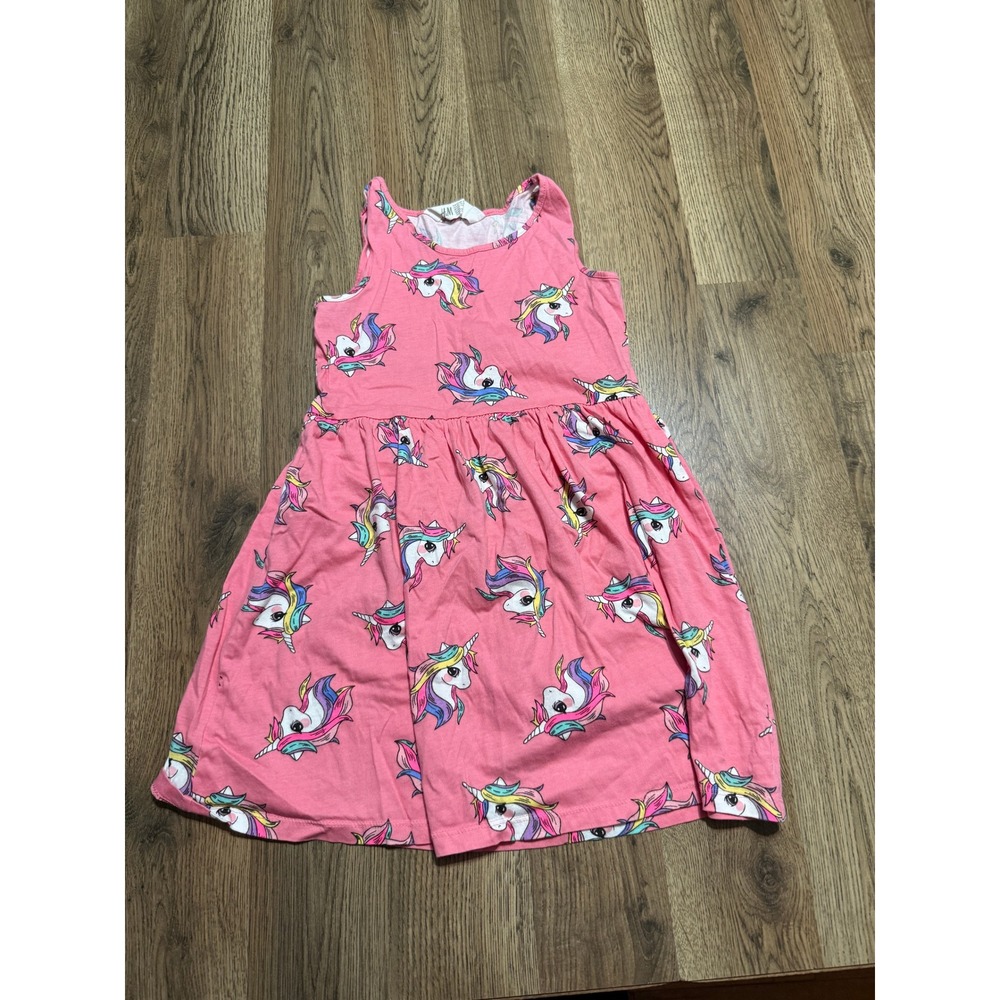 H&M Dress Girls Size 6X/7 Pink Fit & Flare Sleeveless Cotton Casual Unicorn